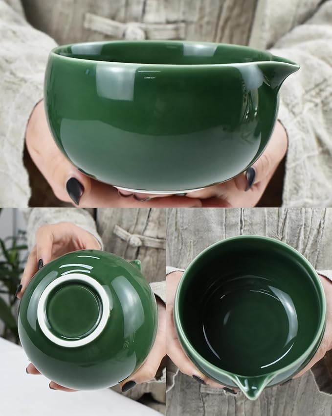 Artcome Premium Matcha Tea Set - 18.6oz Ceramic Bowl with Spout, Bamboo Whisk, Scoop, Whisk Holder & Brewing Guide - Perfect for Traditional Japanese Tea Ceremony