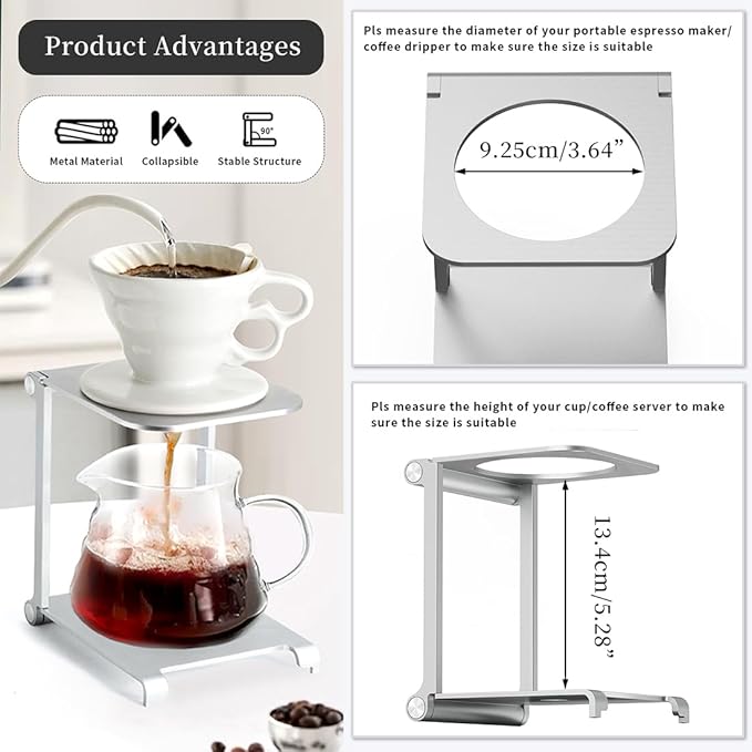 CAFEMASY Coffee Dripper Stand Station Pour-Over - Foldable Aluminum Coffee Dripper Holder Rack for Home Travel Camping Hiking Pour Over Coffee Portable Espresso Coffee Maker