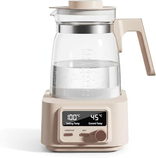 Babysmooth Smart Kettle Pro Glass Electric Kettle, 1.3L Digital LED Kettle with 40-100°C Temperature Control, 72H Auto Keep Warm, Silent Operation, BPA-Free for Baby Formula, Tea & Coffee Brewing