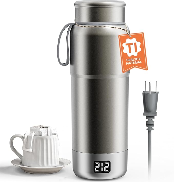 Pure Titanium Travel Kettle, 520ML Portable Electric Kettle, 12 Temp Presets, Dual Voltage 100-240V, Temp Control, Fast Boil, BPA-Free, Leak-Proof for Tea, Coffee, Baby Formula, Office & Hotel (Gray)