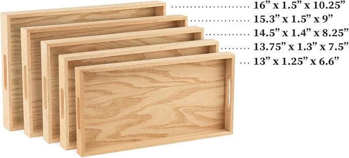 Hammont Montessori Wooden Serving Trays - 5 Piece Set, Brown Oak Wood, Decorative, Convenient, Versatile, Easy to Clean