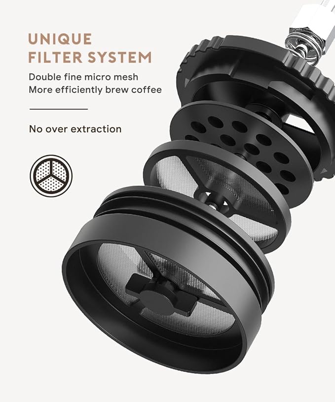 BENFUCHEN Travel Coffee Press, Vacuum Insulated Portable French Press, Stainless Steel Portable Coffee Maker/Tea Press, 12oz, Rose Red