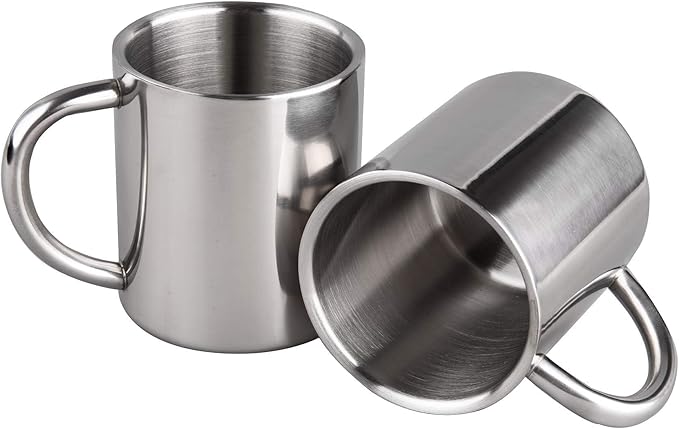 IMEEA 7.5oz Small Espresso Mug Stainless Steel, Double Walled Coffee Cup with Handle for Kids, Milk & Water, Set of 2