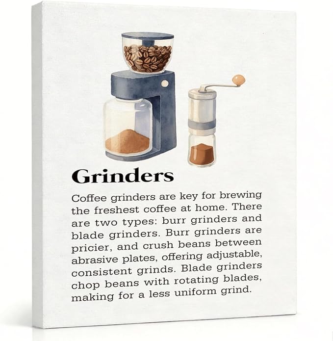 RTVJTERQ Grinders Oil Painting, 8x10 Inches Burr & Blade Equipment Art Print, Premium Wall Decor for Kitchen & Café, Artistic Hanging Piece, Ideal Gift For Beverage Connoisseurs