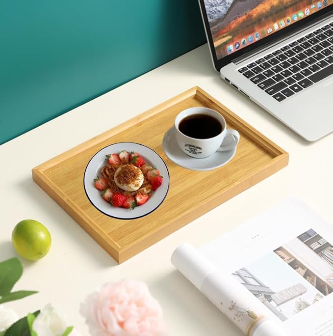 RT&BS Bamboo Tray, Bamboo Barbecue Tray, Bamboo Tea Trays, Basket Trays for Food, Drinks, Decor, Vanity in Kitchen, Dining Room, Restaurant, Bar, Cafés, Bathroom