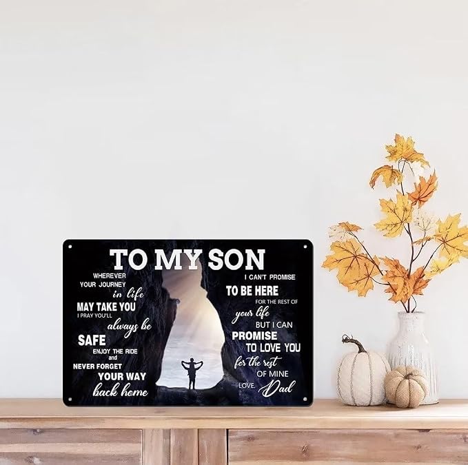 bivrten To My Son Metal Sign Dad Present To Son Sign Family Wall Art Vintage Wall Decor Great Graduation Gift Inspirational Poster Sign 8x12 Inch - Image 2
