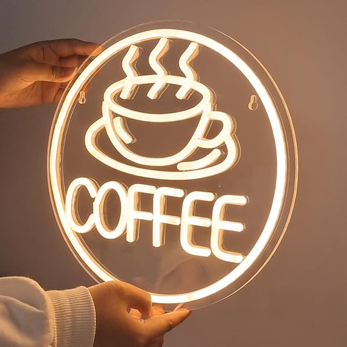 Britrio Coffee Neon Sign for Home Cafe Bar Kitchen Dinning Room Light Birthday Party Bedroom Restaurant Pub Man Cave LED Wall Art Decoration Holiday Gift 5V USB Powered Warm White