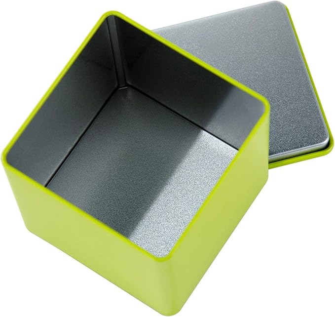 Square Tin Can Empty Cube Steel Box Storage Container kit 65mm Series for Treats, Gifts, Favors, Loose Tea, Coffee and Crafts, Green, 3S
