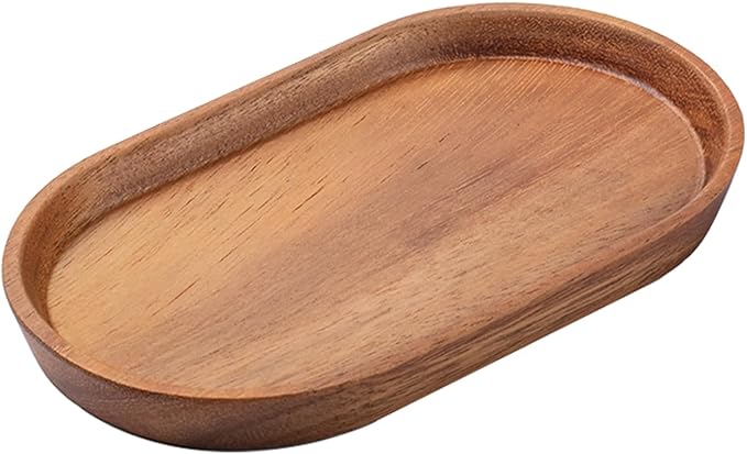 Wooden Mini Serving Tray for Parties, Tea&Coffee Table Tray, Small Oval Wood Plate for Fruit&Snacks, Decorative Tray for Jewellery Key Coin, Tray for Bathroom (Acacia Wood, 7.8”×4.66”)