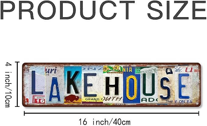 Vintage License Plate LAKE HOUSE Sign – 16x4 Inch Rustic Tin Wall Décor for Cabin, Cottage, Vacation Home, Patio or Waterfront Retreat - Image 2