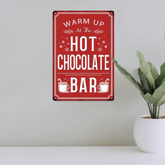 Christmas Signs Home Decor Vintage Art Poster Metal Hanging Plaque Kitchen Cafe Bar Farmhouse Porch Yard Outdoor Indoor Decorations Funny Xmas Gift 8X12 Inch (Hot Chocolate Bar Red Sign) - Image 5