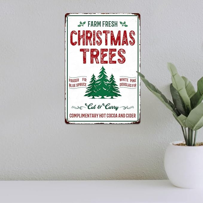 Christmas Signs Home Decor Vintage Art Poster Metal Hanging Plaque Kitchen Cafe Bar Farmhouse Porch Yard Outdoor Indoor Decorations Funny Xmas Gift 8X12 Inch (Farm Fresh Christmas Tree Sign) - Image 5