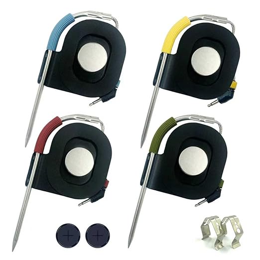 4-Pack Replacement Meat Temperature Probes for Weber Probe & iGrill & Weber Connect Smart Grilling Hub, 2.5mm Plug, with Magnetic Spool Organizer – ±1°C Accurate Washable Thermometer Probes