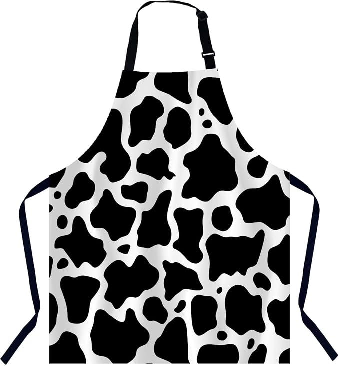 Black and White Cow Kitchen Apron for Women Men, Unisex Adjustable Cooking Apron, Waterproof Apron for Home Kitchen, Restaurant, Coffee House by Unknown