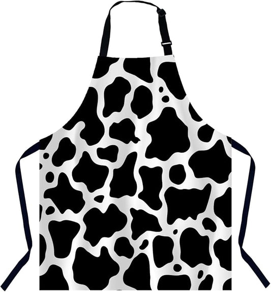 Black and White Cow Kitchen Apron for Women Men, Unisex Adjustable Cooking Apron, Waterproof Apron for Home Kitchen, Restaurant, Coffee House by Unknown