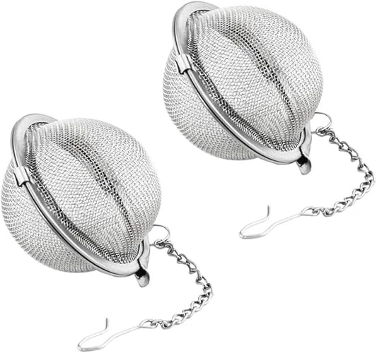 Medsuo 2pcs Stainless Steel Tea Strainer Infuser Ball Mesh Tea Filter with Extended Chain Hook for Loose Tea Leaves (2 Inch)