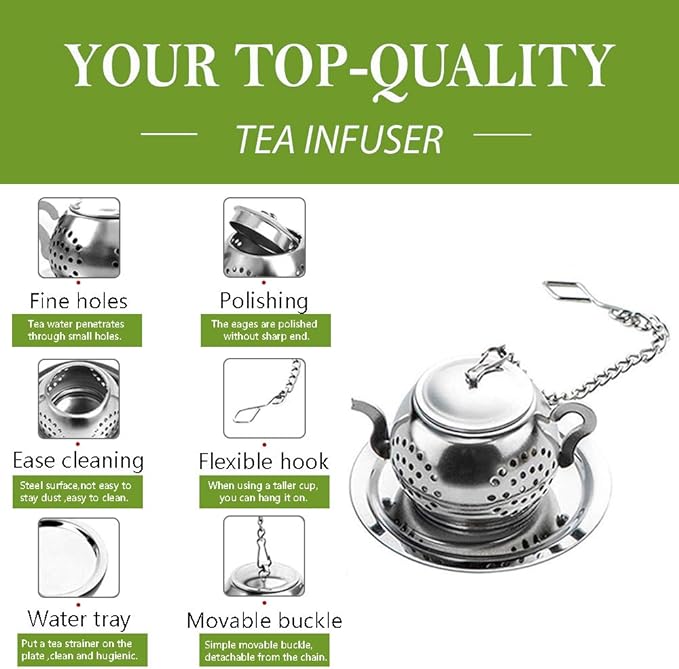 Loose Leaf Tea Infuser, 4PCS Tea Strainer Stainless Steel Tea Ball with Chain and Drip Trays, Small Tea Filter Set for Mug (Teapot)