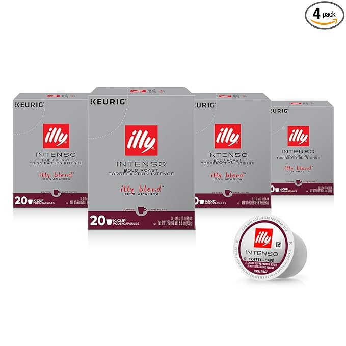 illy Coffee K Cup, Pods for Keurig Machines, Intenso Dark Roast, 100% Arabica, Premium Italian Coffee, 20 Count, 4 Pack