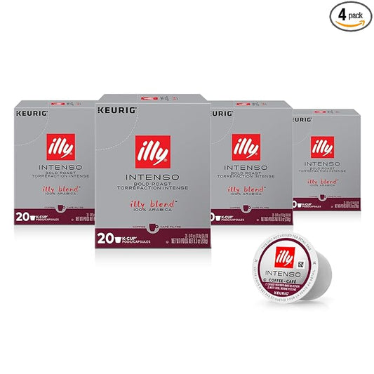 illy Coffee K Cup, Pods for Keurig Machines, Intenso Dark Roast, 100% Arabica, Premium Italian Coffee, 20 Count, 4 Pack