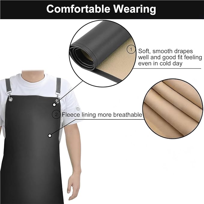 SHEOMERN Waterproof Rubber Apron, 48" XL Anti-Tear Heavy Duty Vinyl Adjustable Thicker Cross Back for Restaurant Dishwashing, Butcher, Lab Work, Dog Grooming - Black