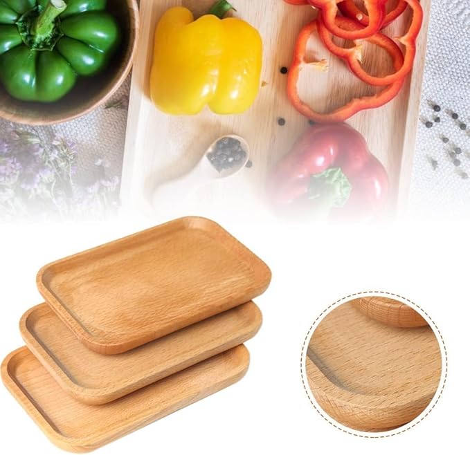 6 Pack 8 x 5 Inches Serving Platter Tray, Tray Cheese Plate Rectangular Platter for Fruit, Appetizer, Bread,Rectangular Avoid Sliding and Spilling Food (Wood Trays x 6Pack)