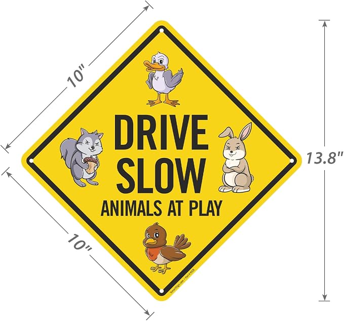SmartSign Funny Drive Slow Animals At Play Sign - 10"x 10" Diamond-Shape Funny Animal Sign, 40 mil Laminated Rustproof Aluminum Metal, For Outdoor, Yard, Gifts, Café, Made in USA - Image 5