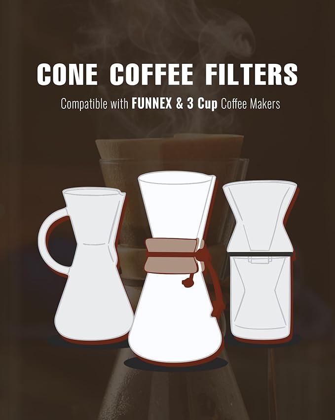 Pre-folded Unbleached Cone Coffee Filters 100 Count, Natural Upgraded 30% Thicker Paper Compatible with 1-3 Cup Chemex Pour over Coffee Maker