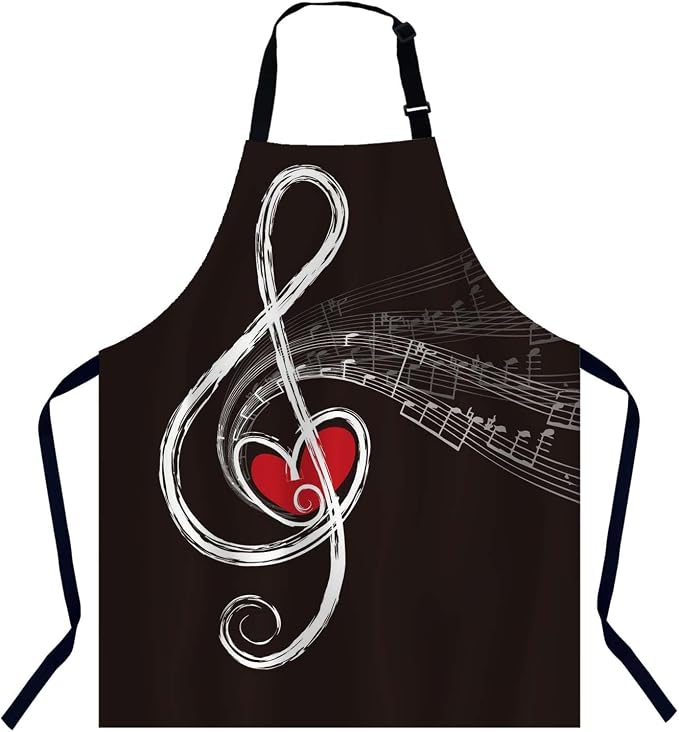 Music Notes with red heart Kitchen Apron for Women Men, Adjustable Apron Chef Bakers Apron Cooking Apron Cooking Baking Gardening, 31 X 27 Inch by Unknown