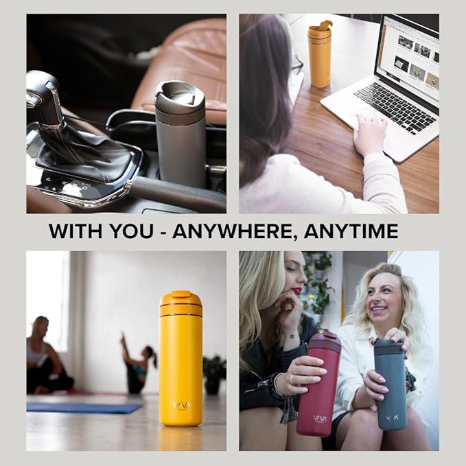 VIVA Recharge Cranberry Red Insulated Tea & Coffee Mug & Travel French Press Coffee Maker, 16 oz, Brew & Drink From the Same Coffee Mug On the Go or Camping