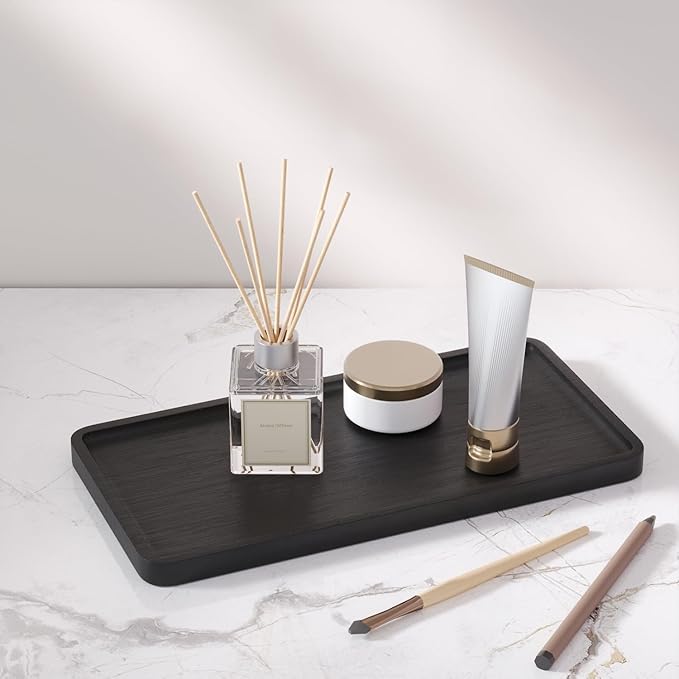 Bamboo Serving Tray,11.8x5.9 Inch Decorative Trays Platter for Coffee Table,Living Room,Bar,Party,Mini Charcuterie Boards Cheese Board,Home Decor（Black）