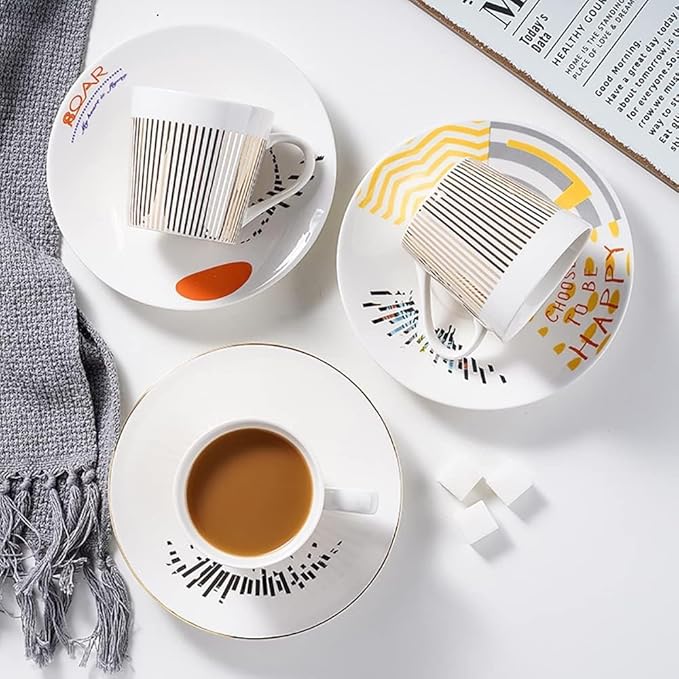 Mirror Cups and Saucers, Mirror Reflection coffee mug, Ceramic Coffee Mug with Saucer Set, Tea Cups and Saucers Sets for Women Wedding Party Afternoon Tea （M-Horse）