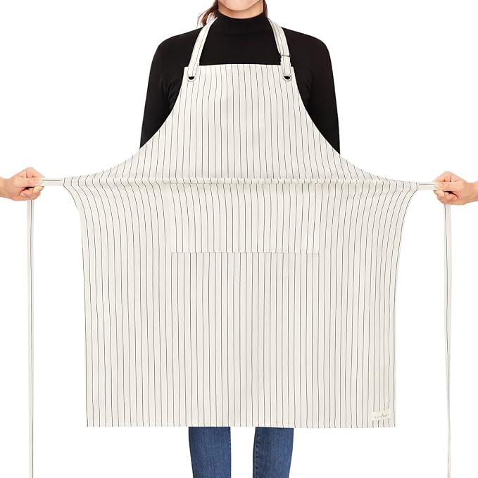 ROTANET Stripe Stretch Apron Chef Aprons for Men with 2 Pockets Waterproof | 34" x 28", Plus Size for Big and Tall, Striped, Pinstripe, Apron for Men Women, Extra Large, for Cooking, Kitchen by ROTANET
