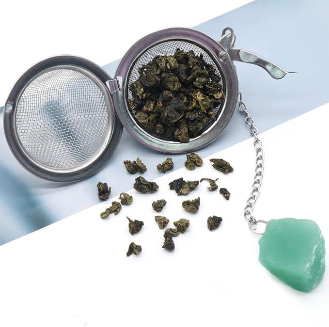 5 Pcs Tea Filter Stainless Steel with Crystal Energy Stone Tea Strainers with Fine Mesh Extend Chain Hook Tea Ball Infuser for Loose Tea Leaves Spices Seasonings