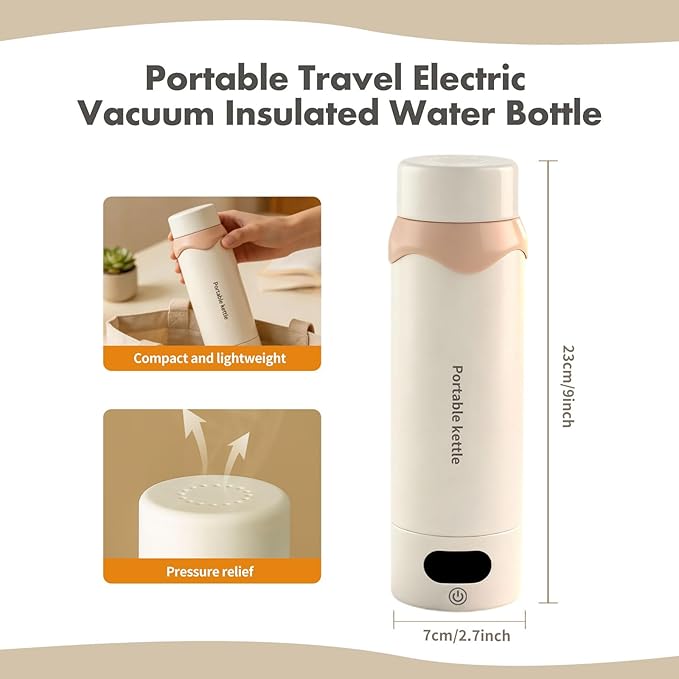 Portable Electric Kettle 16oz - Mini Travel Kettle Vacuum Insulation 304 Stainless Steel Small Water Boiler for Coffee, Tea - 4 Adjustable Temperature and Automatic Shut-off with Kettle Bag