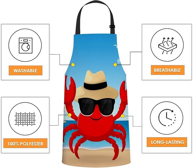 Cute Cartoon Crab Apron Adjustable Neck Bib Apron for Men Women,Suitable for Kitchen Cooking Waitress Chef Apron - Image 4