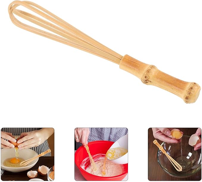 Cabilock Bamboo Whisk-5.7" Kitchen Whisk Balloon Whisk Manual Mixer Milk Beating Stick for Cooking, Stirring, Beating and Blending