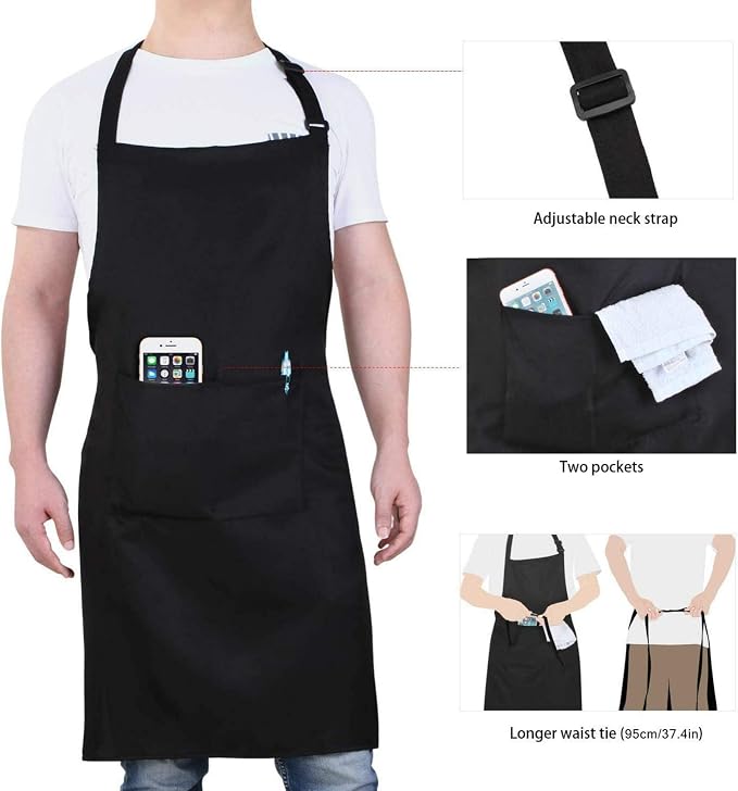 Will Well Chef Apron for Men and Women - 33" x 27" Large with 38" Waist Ties for a Comfy and Snug Fit, Durable and Lightweight, with 2 Spacious Pockets for Your Cooking Essentials - 6-Pack, Black | Unisex 33'' x 27'' Oil & Water Resistant Soft Kitchen ... - Image 4