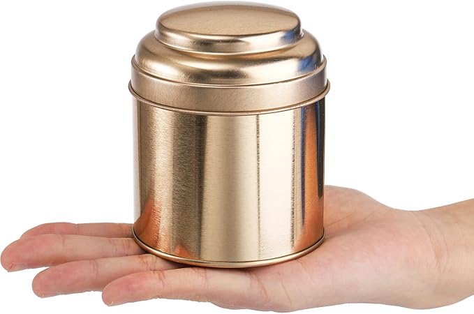 Lawei 9 Pack Tea Tins Canister with Airtight Double Lids, Mini Tea Storage Containers Round Tin Can Box for Storage Tea Coffee Sugar Loose Leaf, 8 Fluid Oz, Rose Gold