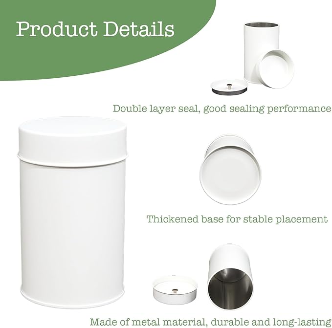 Tea Tin Canister, 6 Pack Round Metal Tea & Coffee Storage Tins with Double Seal Lid, 16 oz Loose Leaf Tea Container, Kitchen Canisters for Sugar, Herbs, Spices, Airtight, 4.7"x3" (White)