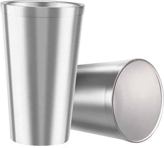 Youda Stainless Steel Double Walled Insulated Cups(Set of 2) Stackable, Coffee Cup/Tea Cup/Chilling Beer Glasses, Great for Kids, for Travel, Outdoor,Camping&Everyday, 16oz(Silver)
