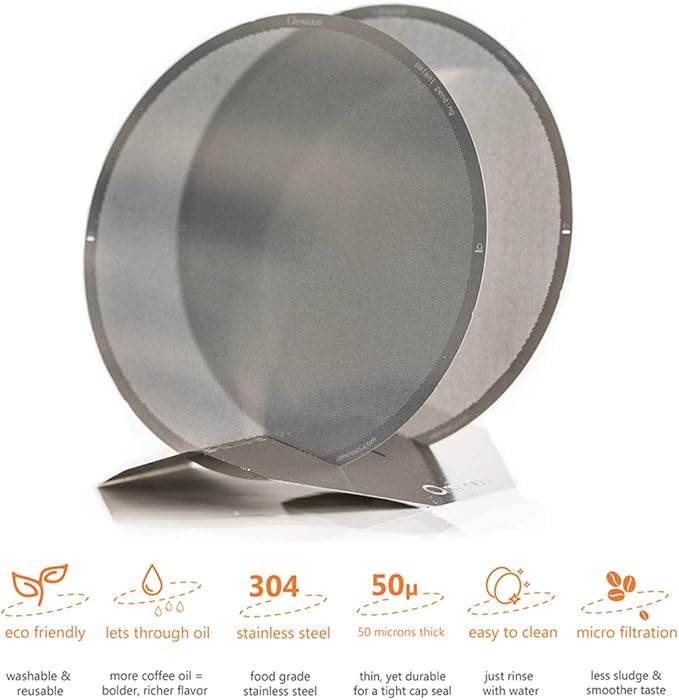 Stainless Steel Metal Reusable Filters - made for the AeroPress - o2 Micro Filter- Bonus Filter Drying Stand & Carrying Case