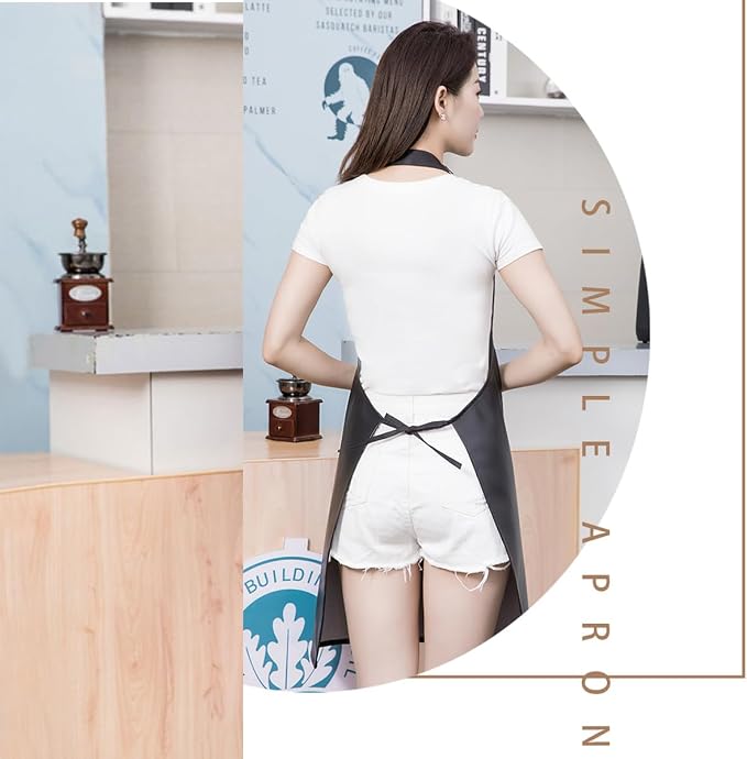 Waterproof Apron Large Pocket PU Material Waterproof Oil-proof Dust-proof Apron Black and Red - Image 7