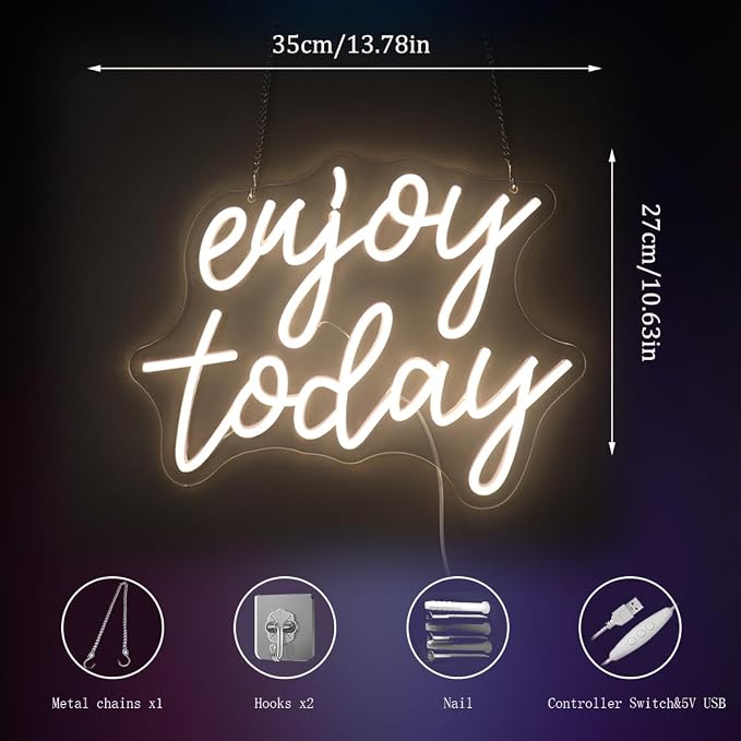 "Enjoy Today" Mindful Mantra Light - Present & Positive LED Wall Art for Living Room, Kitchen, Office or Morning Routine Space, Dimmable USB, Uplifting Daily Reminder Gift for Mindfulness & Joy - Image 5