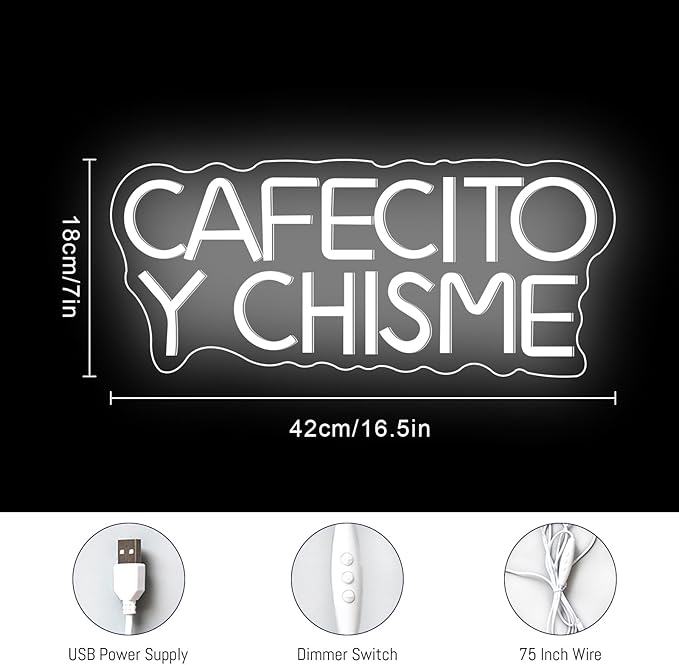 Cafecito Y Chisme Neon Sign Dimmable Cafecito Y Chisme Neon Light Gifts for Mexican Women Multipurpose LED Night Light for Coffee Lover Gifts Home Kitchen Decoration