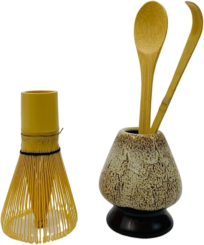 JapanBargain 4729, Matcha Whisk Set Japanese Chasen Bamboo Whisk Tea Spoon and Tea Scoop Chashaku and Whisk Stand Green Tea Ceremony Whisk Set (Whisk+Stand+Scoops)