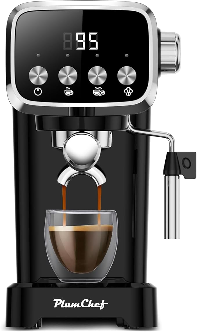 PLJY0110 20BAR Slim Vertical Espresso Machine with Milk Frother, Built-in Cup Warmer,Compact Space-Saving Design 43 OZ Detachable Tank, for Rich Espresso, Americano, Latte, Black