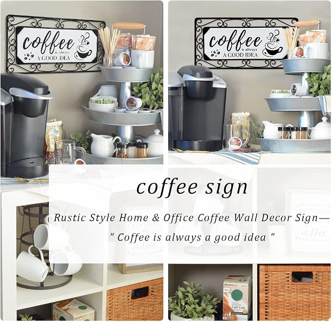 TIANCENTRAL H Metal Coffee Sign Wall Art, 16 x 7.8 Inch, Combine Wood & Scroll Frame, Perfect for Home, Kitchen, Cafe, Bar or Coffee Corner Decor - Image 4
