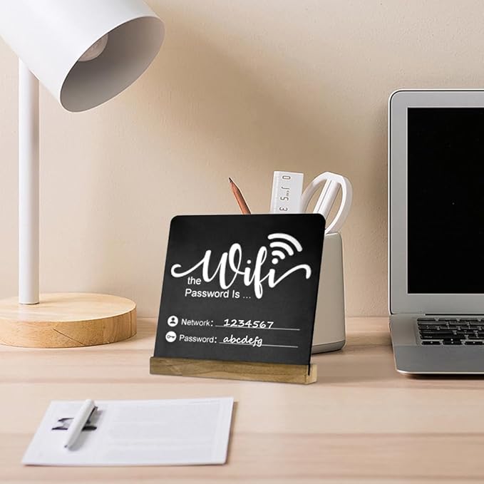 WiFi Password Sign Wooden WiFi Sign Wireless Network Sign Table Chalkboard for Restaurant Supermarket Office Home Bar Coffee (6.1" HX5.9 W Black2)