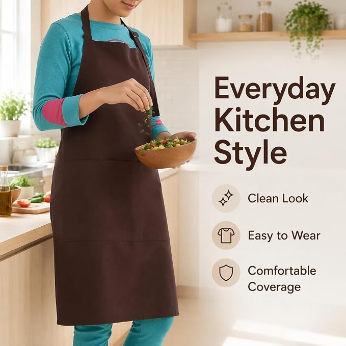 Chef Apron,Cotton Polyester Kitchen Apron with 2Pockets,Adjustable Stain Resistant for Cooking BBQ(1Pcs) - Image 2