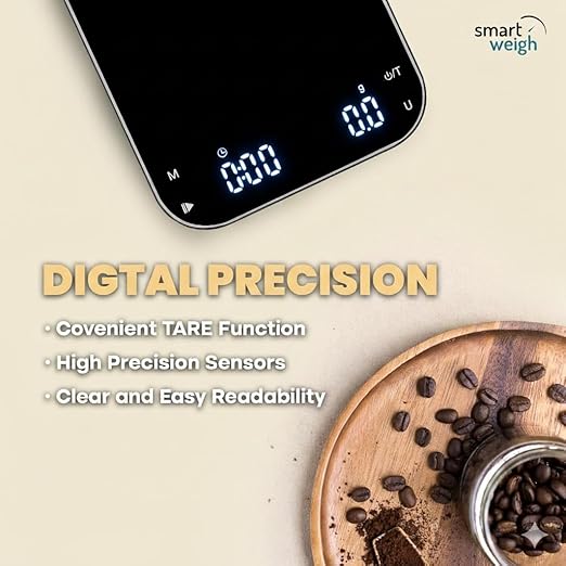 Smart Weigh Coffee Scale with Timer, Precision Espresso & Tea Digital Scale, Espresso Machine Accessories for Pour-Over Coffee, Travel Food Scale, LED Display, Rechargeable USB-C - 3kg/0.1g